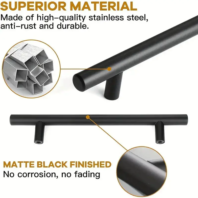 4-Piece Black Stainless Steel T-Handles | Modern Simple Design | Cabinet Drawer Pulls for Furniture - Thumbnail 3