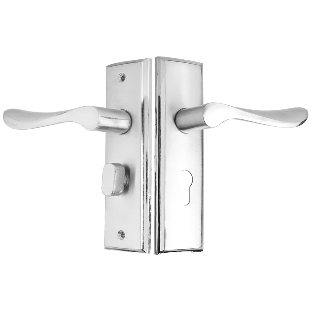 An aluminium alloy interior security door handle lock designed for doors with 3.5-4.5cm frames, suitable for living rooms and toilets.