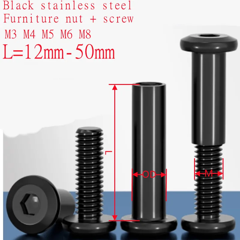 Stainless Steel Furniture Nuts | M3-M8 Large Flat Hex Design | Rivet Connector with Screw - Thumbnail 2