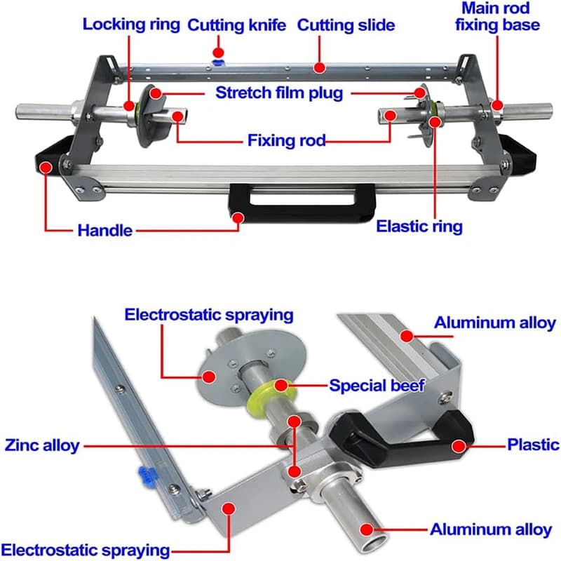 Hand-Held Stretch Wrap Dispenser | Manual Pallet Wrapping Tool | 30-50cm Adjustable Film Cutter - Thumbnail 3