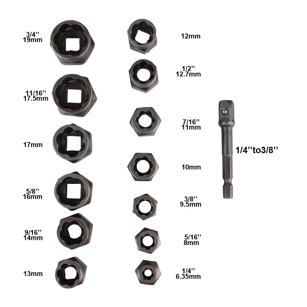 Screw Extractor & Bolt Remover Kit | 14-Piece Cr-Mo Socket Set | 6.35mm-19mm - Thumbnail 5