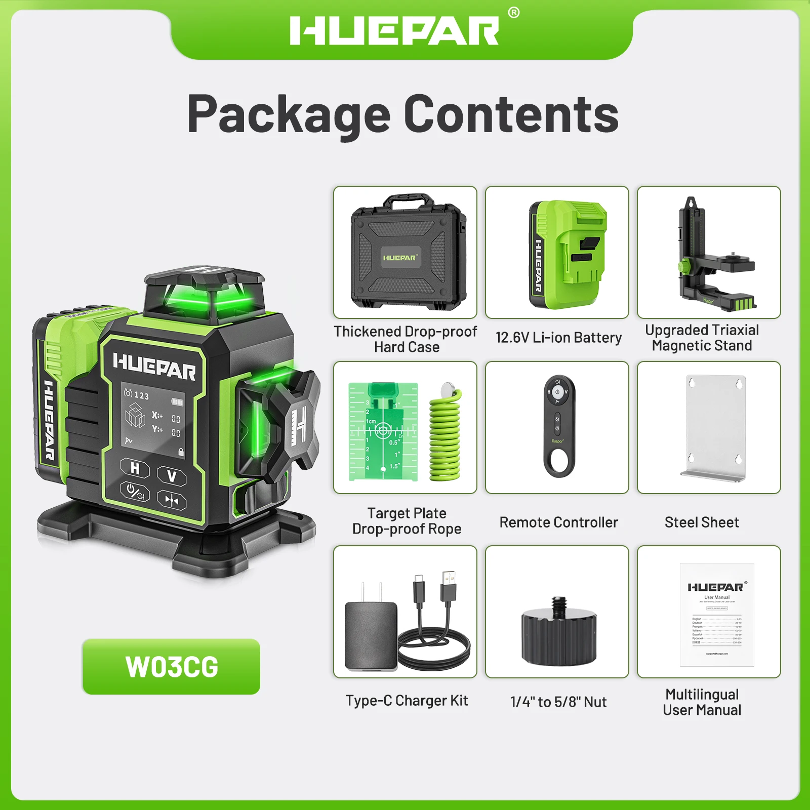3D Laser Level | 12 Green Lines with Bluetooth | Electric Rotating Base & LCD Remote - Thumbnail 6