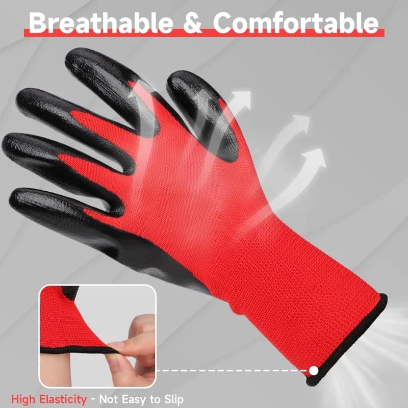 20PCS PU Coated Safety Gloves | Breathable Seamless Knit Design | Construction & Assembly Handling - Thumbnail 4