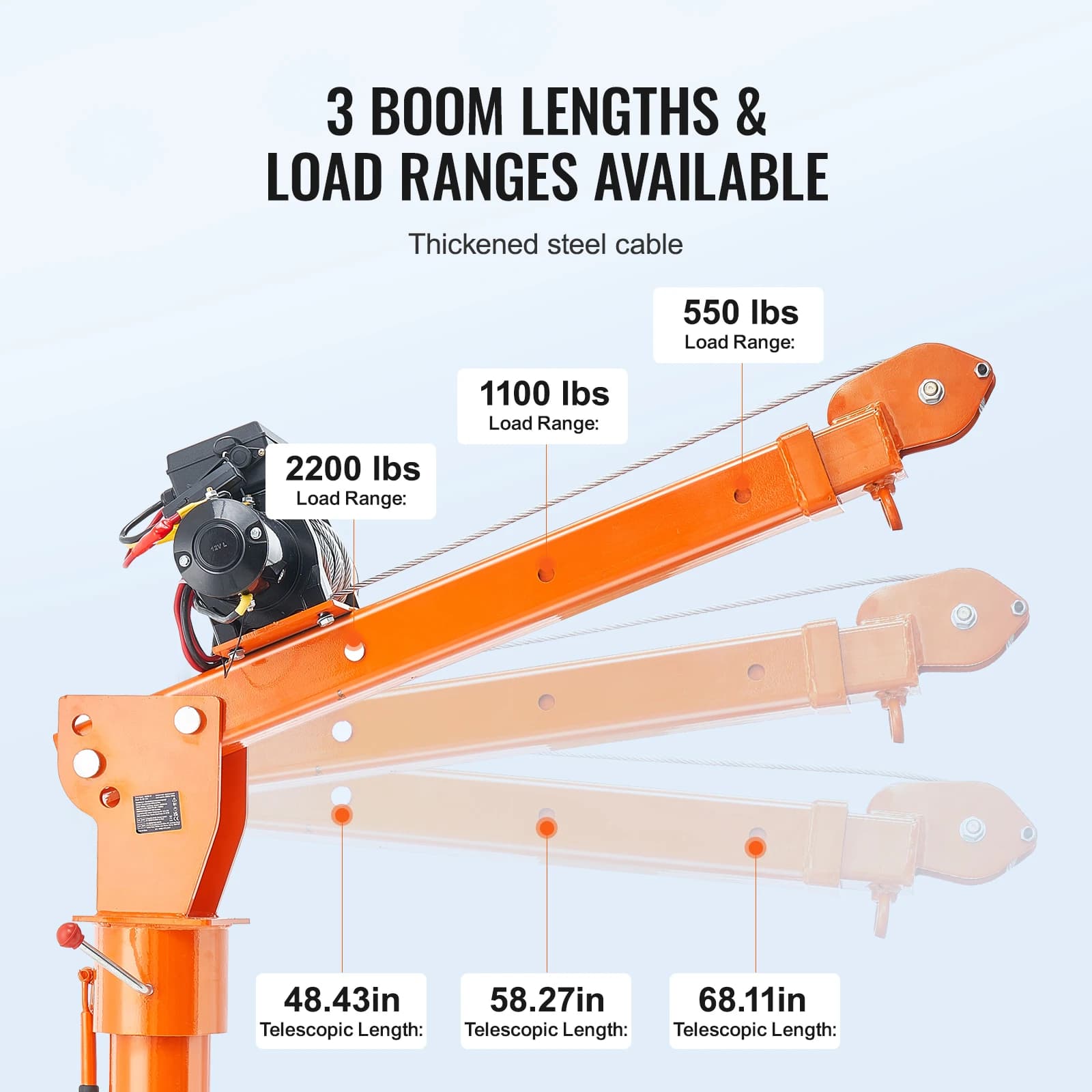 2200lb Electric Hoist Crane | 360° Swivel Folding Jib with 6000lb Winch for Heavy-Duty Lifting - Thumbnail 6