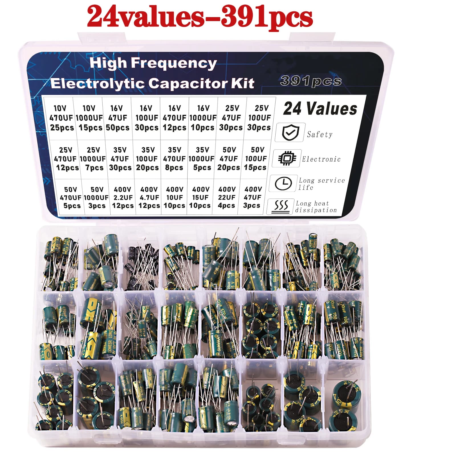 Electrolytic Capacitor Assortment Kit | 10V-400V | 10µF-1000µF | High-Frequency Circuit Repair - Thumbnail 4