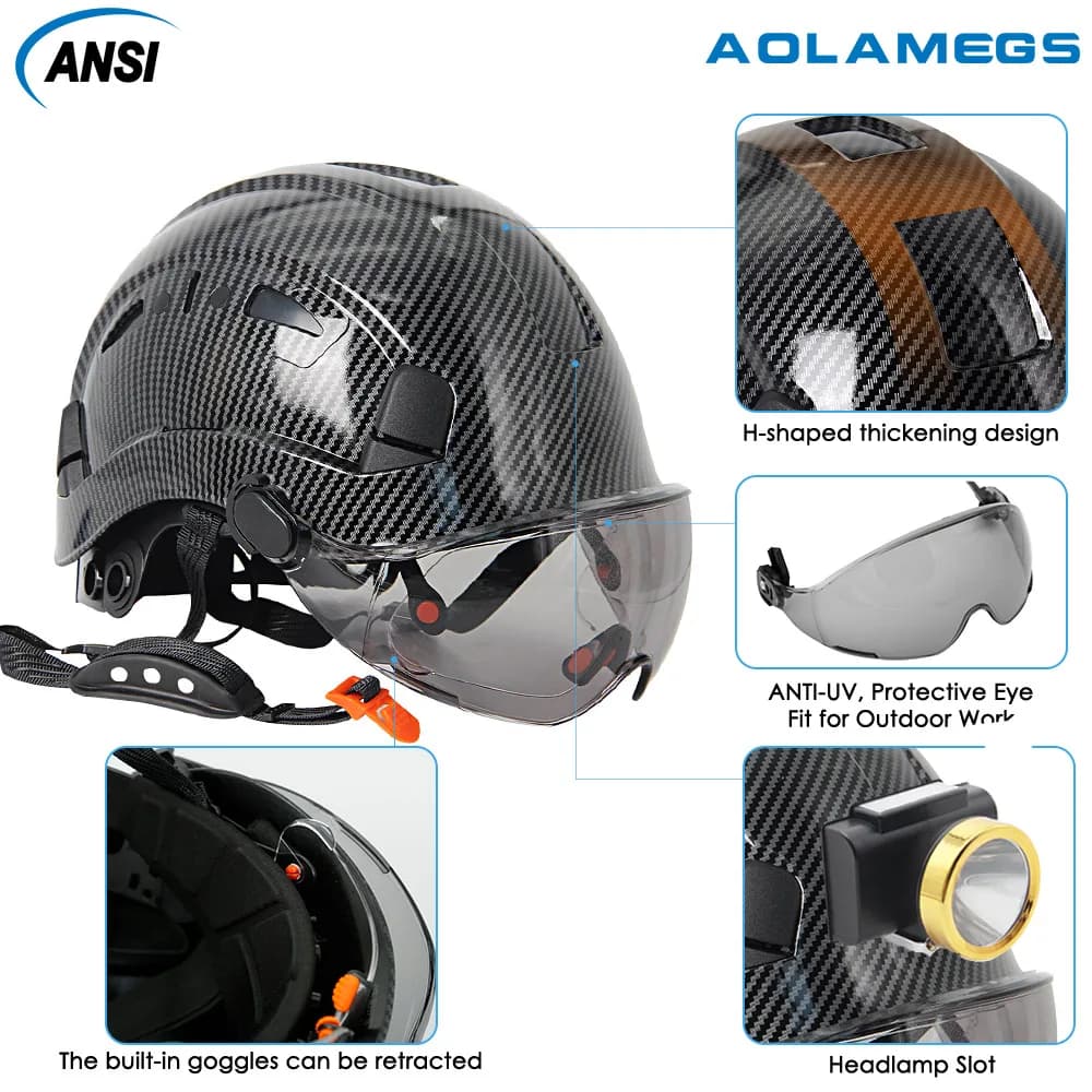 Fiber Safety Helmet | Premium ABS with Double Goggles & Earmuffs | Engineer-Grade Hard Hat - Thumbnail 4