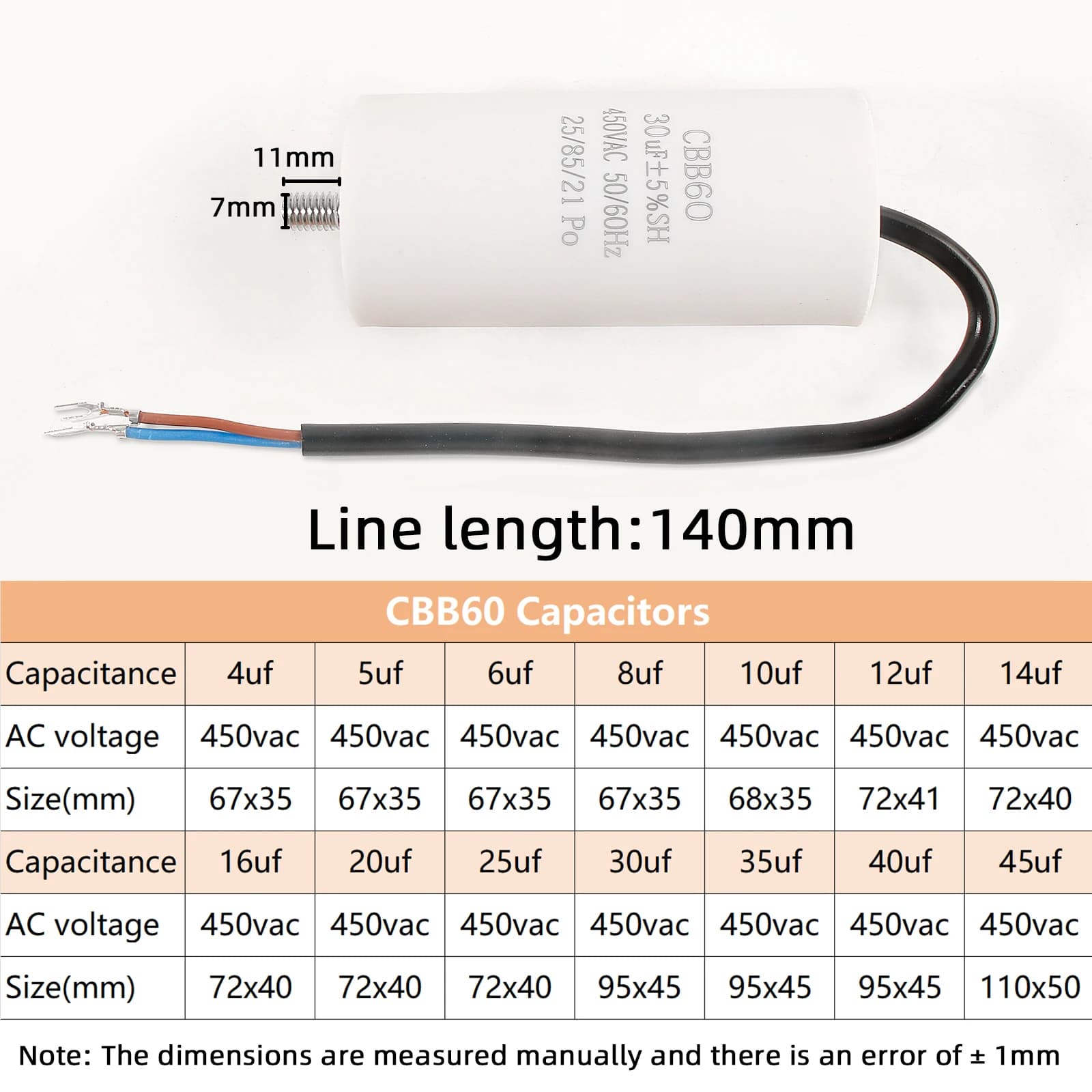 Professional-Grade CBB60 Motor Run Capacitor | 450VAC | For Air Compressor & Water Pump - Thumbnail 2