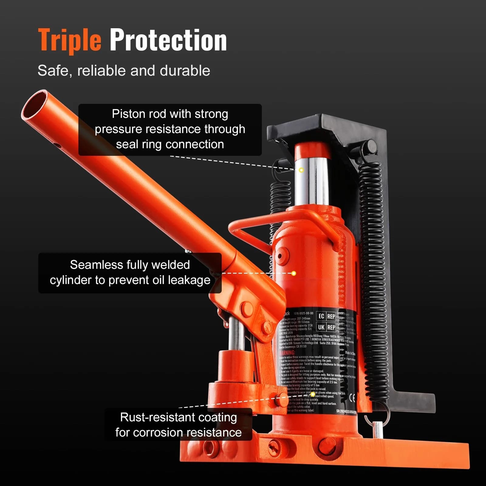 2.5-Ton Hydraulic Toe Jack | Low-Profile Lift for Machinery & Equipment | 0.8-5.3 Toe Height - Thumbnail 4