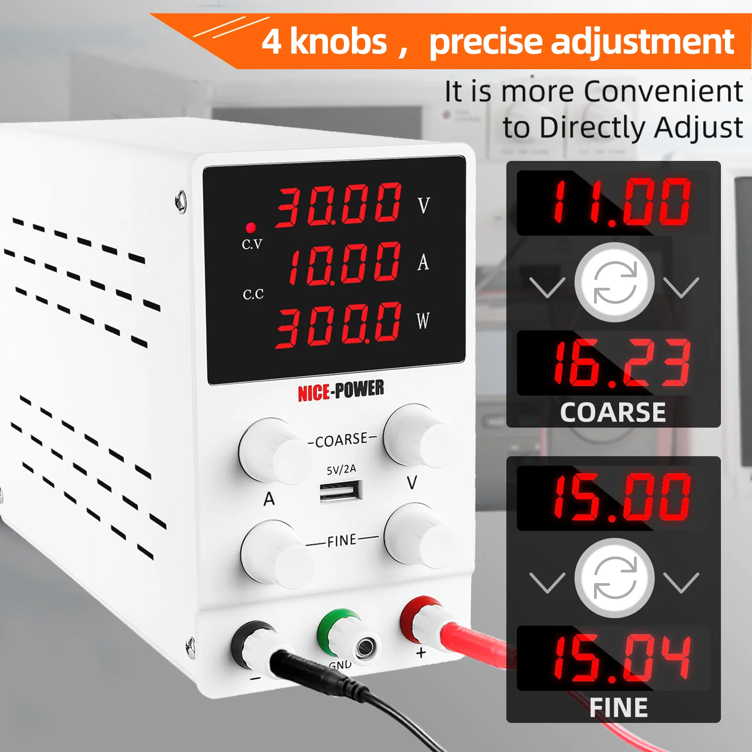 Adjustable DC Power Supply | 30V/60V/120V Lab Bench Source | For Electronics Repair & Battery Charging - Thumbnail 2