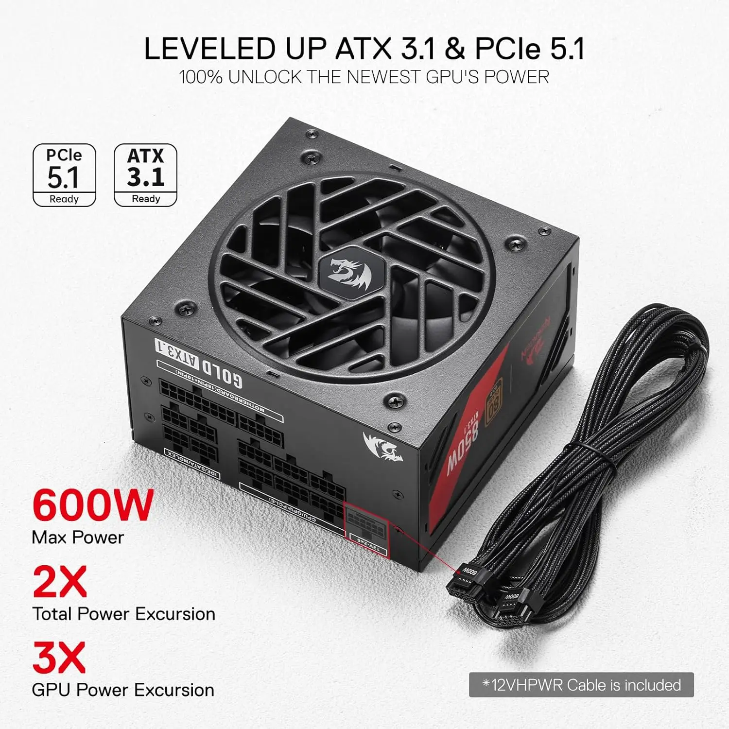 850W ATX 3.1 Power Supply | 80 Plus Gold Certified | Fully Modular & Compact 150mm Design - Thumbnail 6