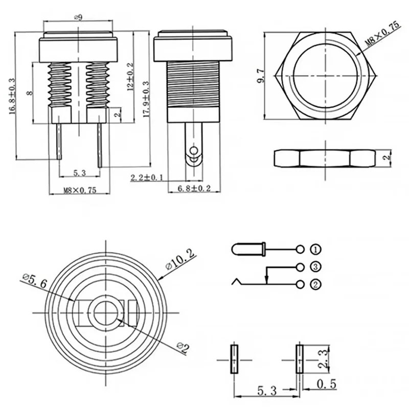 DC Power Jack Connector Kit | 5.5x2.1mm Panel Mount Socket & Plug Adapter | 10-Piece Set - Thumbnail 3