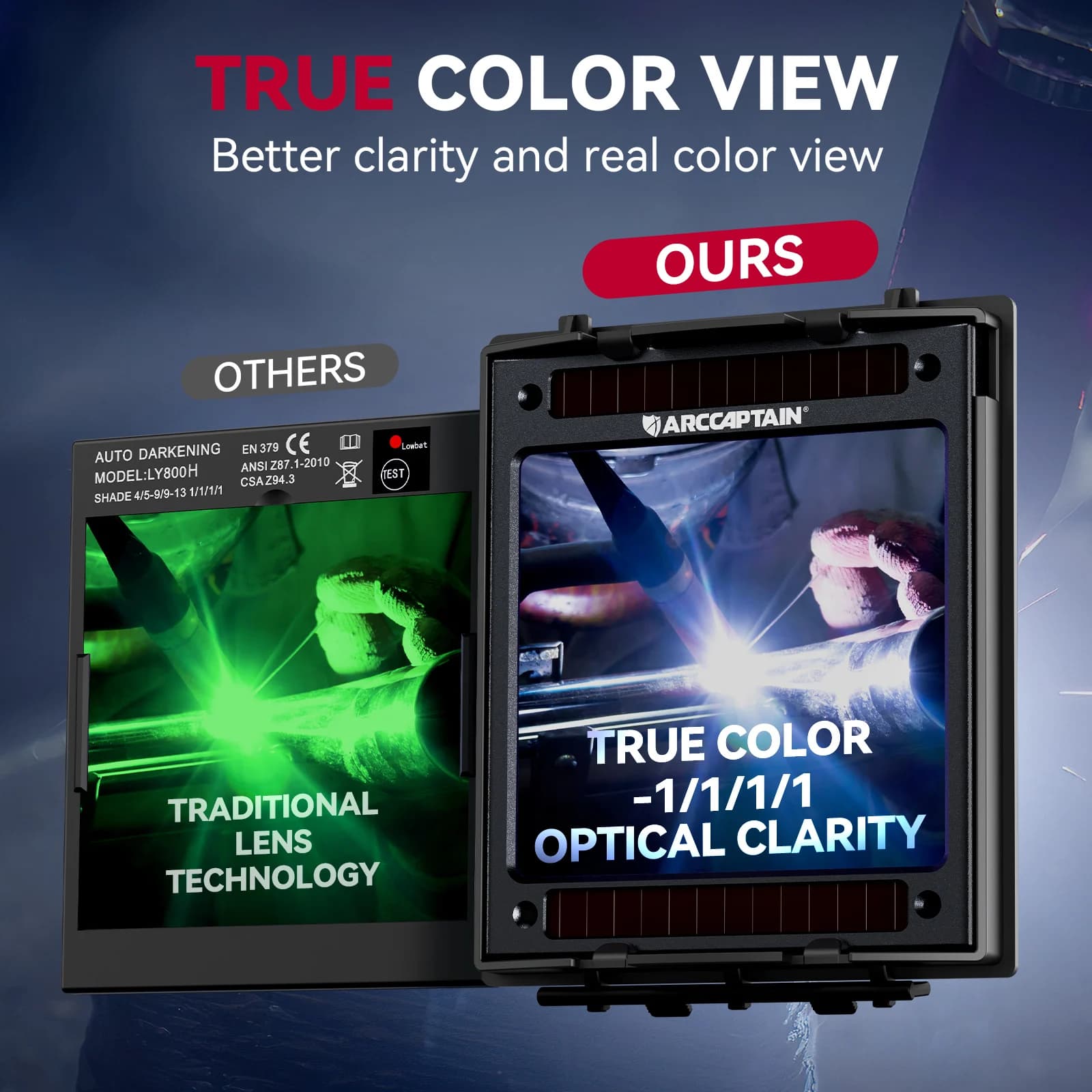 Auto-Darkening Welding Helmet | 4-Sensor True Color Lens | MIG TIG MAG & Plasma Cutting - Thumbnail 4
