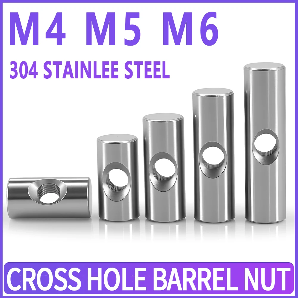 Hole Barrel Nuts | M4-M6 Cylindrical Pin Dowel | Embedded Locking Fasteners for Wood Furniture - Thumbnail 2