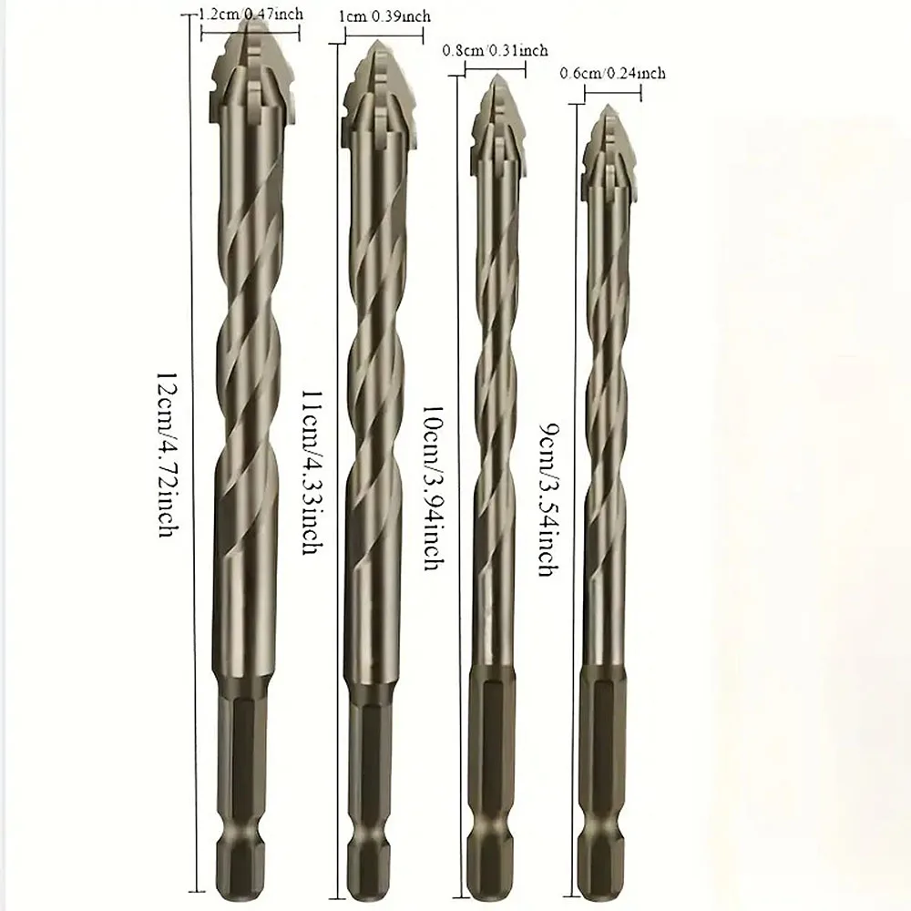 4PCS (6+8+10+12) MM Four Blade Serrated Eccentric Dry Drilling All Ceramic Tile Concrete Marble Glass Superhard Tungsten Steel D - Thumbnail 3