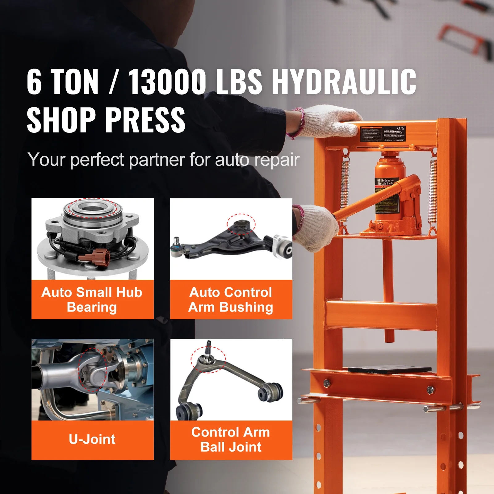 6-Ton H-Frame Hydraulic Shop Press | Heavy-Duty Garage & Workshop Floor Press with Plates - Thumbnail 2