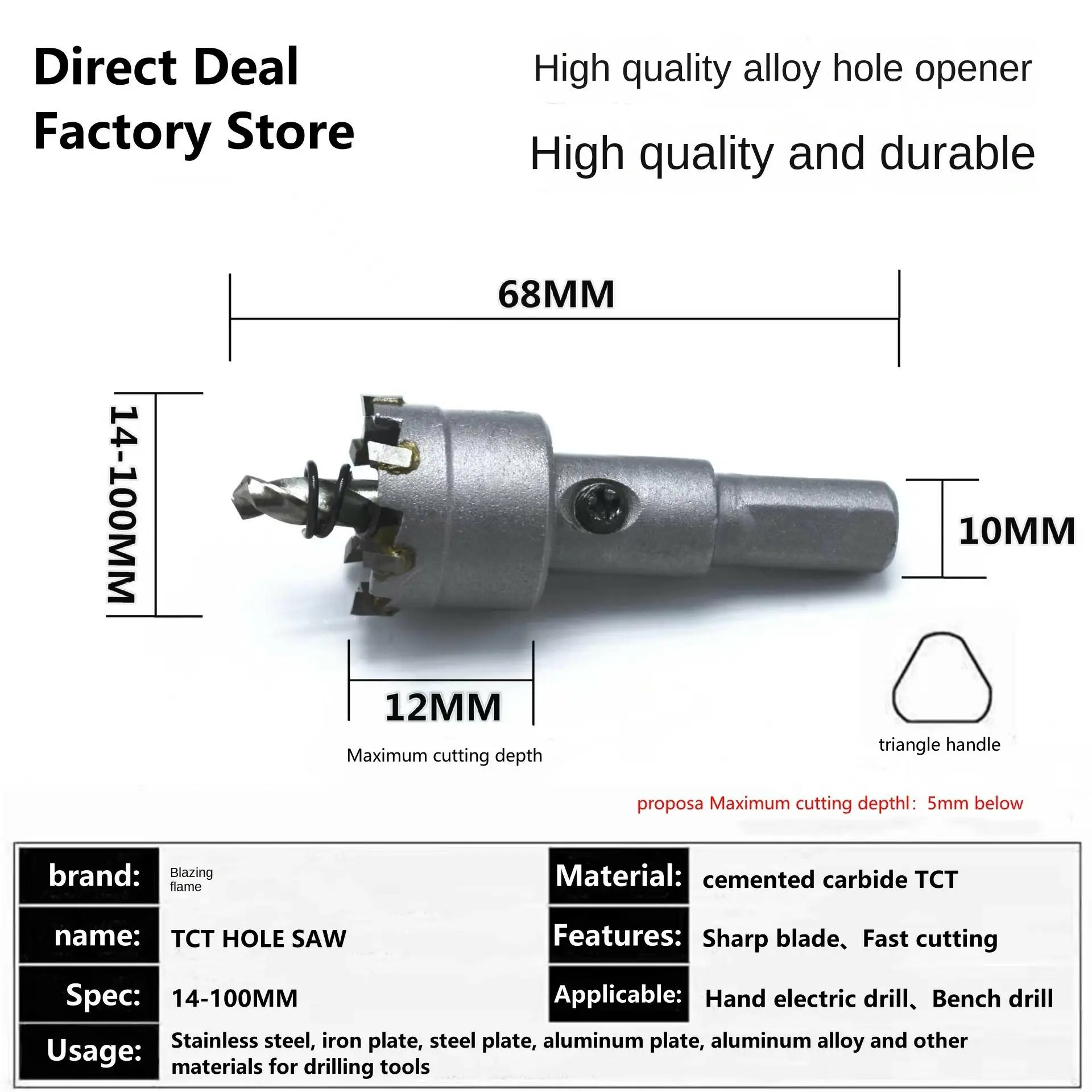 1Pc 15-100mm TCT Hole Saw Carbide Tip Core Drill Bit Cutter Drilling crown for metal Stainless Steel Alloy - Thumbnail 6