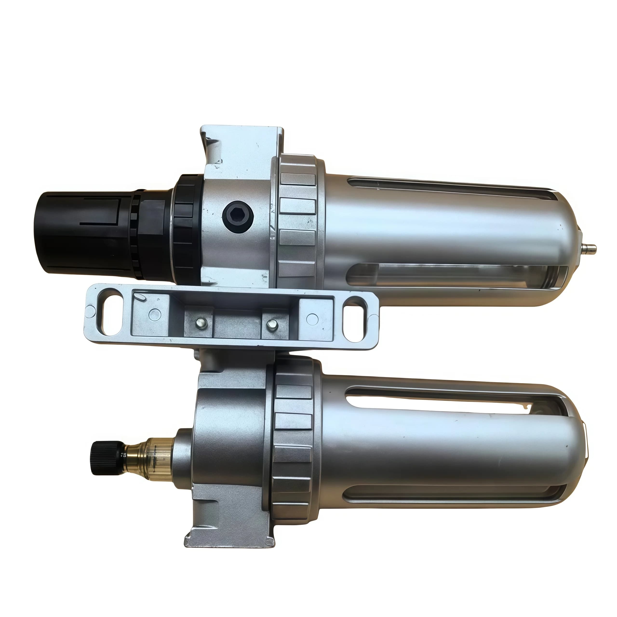 SFC series air filter regulator with oil water separator, automatic drain, and pressure gauge for industrial pneumatic systems.