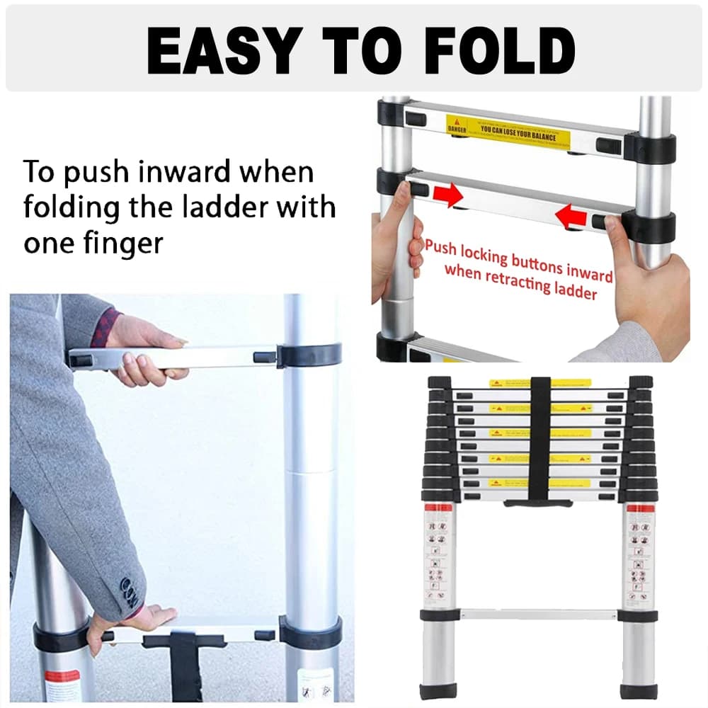 Telescopic Ladder | 2.6-5m EN131 Certified | Anti-Slip 150kg Loft & Outdoor Use - Thumbnail 5