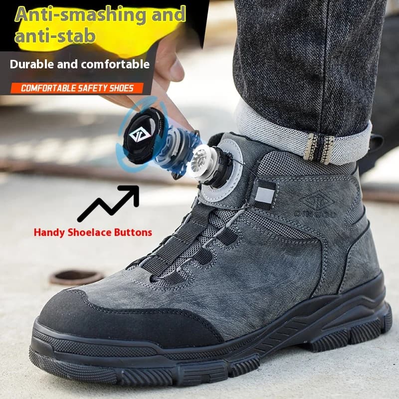 Button Work Boots | Waterproof & Puncture-Proof | New Men's Steel Toe Safety Shoes - Thumbnail 2