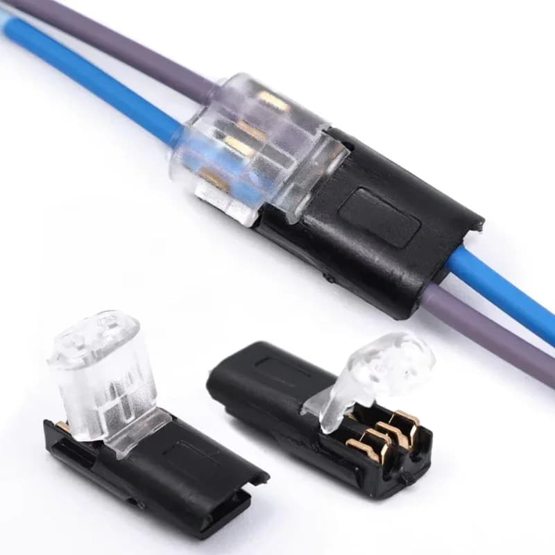 Double wire plug-in connector with locking buckle for secure automotive and marine electrical connections, featuring a 2-way terminal block.