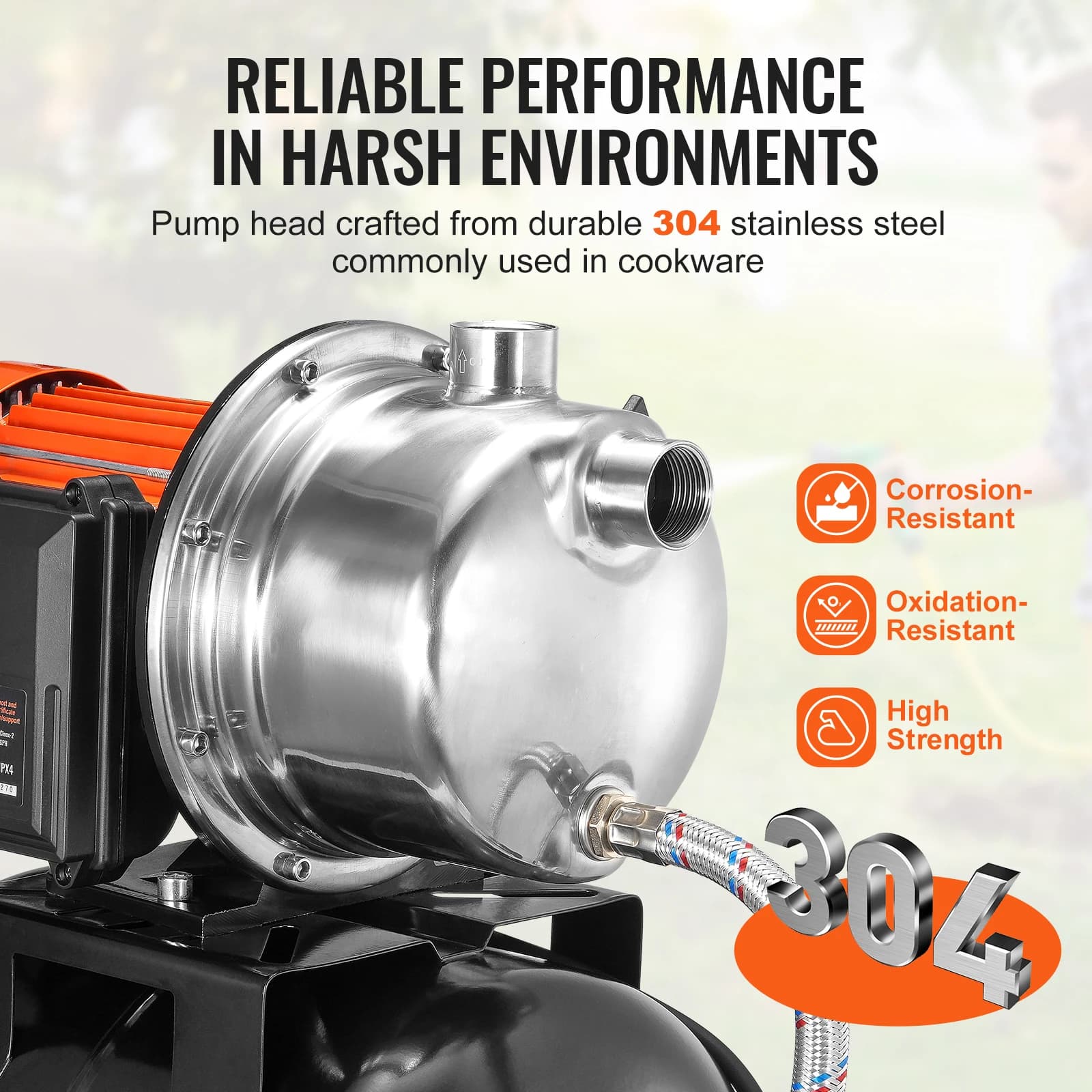 Shallow Well Pump | 5-Gal Pressure Tank 1320GPH | Garden Lawn Irrigation Booster System - Thumbnail 4