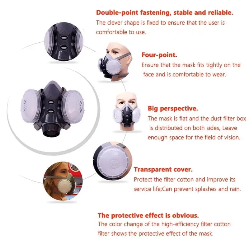 Reusable Half Face Respirator | Dual-Filter Dust Mask for Woodworking & Construction Safety - Thumbnail 4