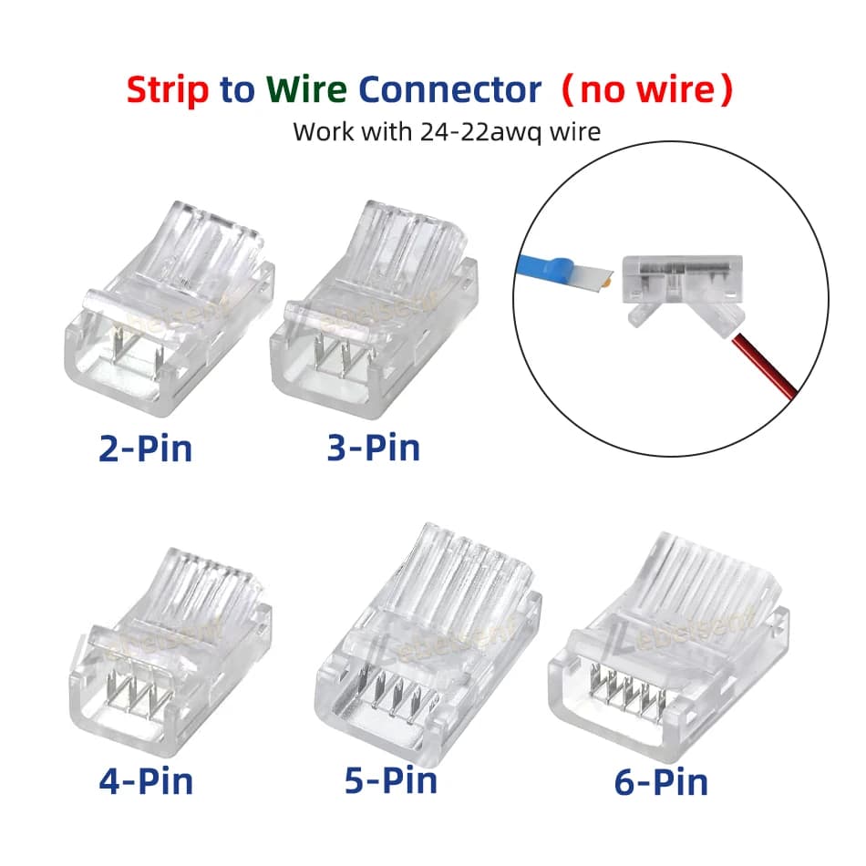 LED Strip Connectors | 8mm-12mm Quick Connect | 2-6 Pin IP65 Waterproof Extension - Thumbnail 4