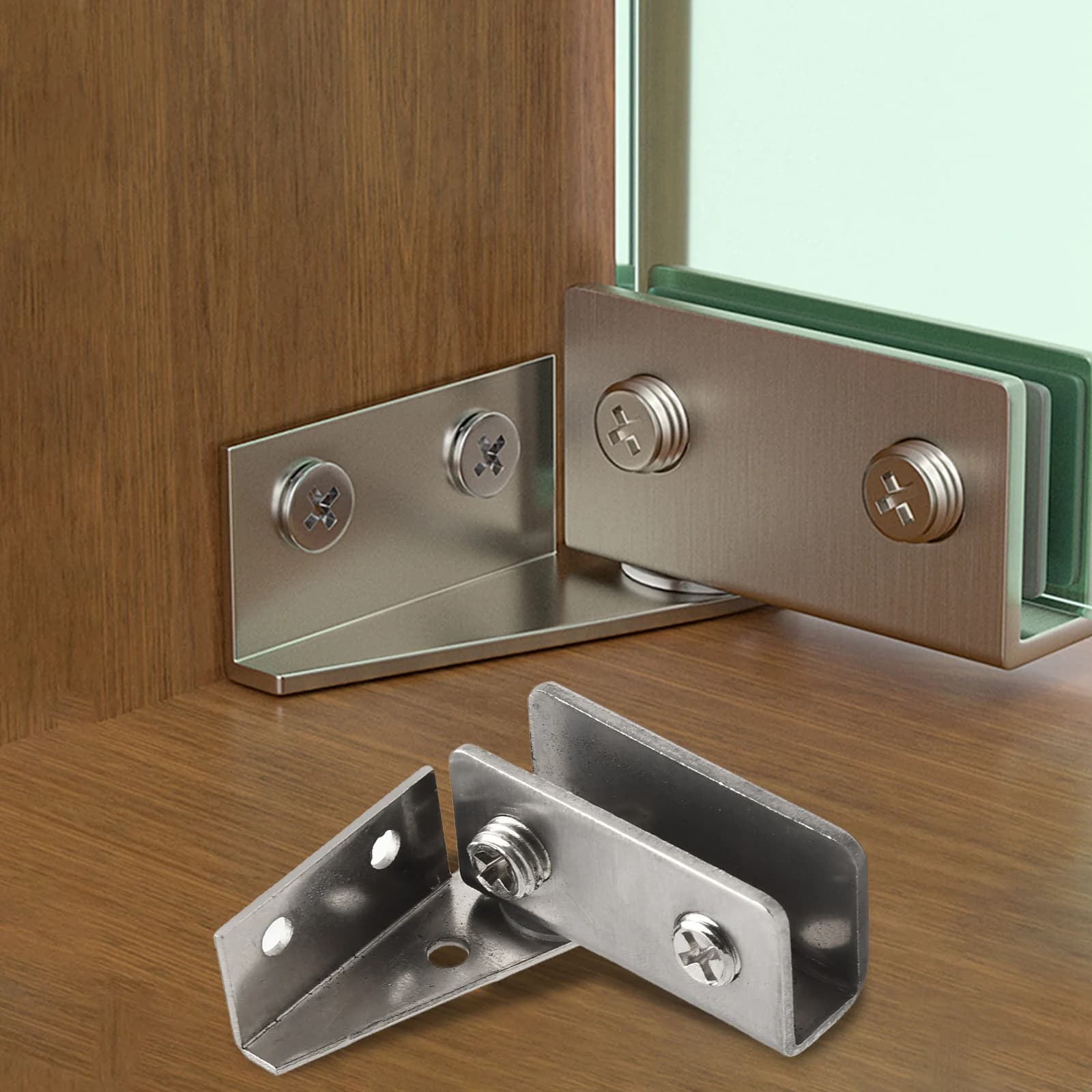 Glass Door Hinge | Non-Porous Stainless Steel | Display Cabinet Touch Hardware 43.540mm - Thumbnail 6