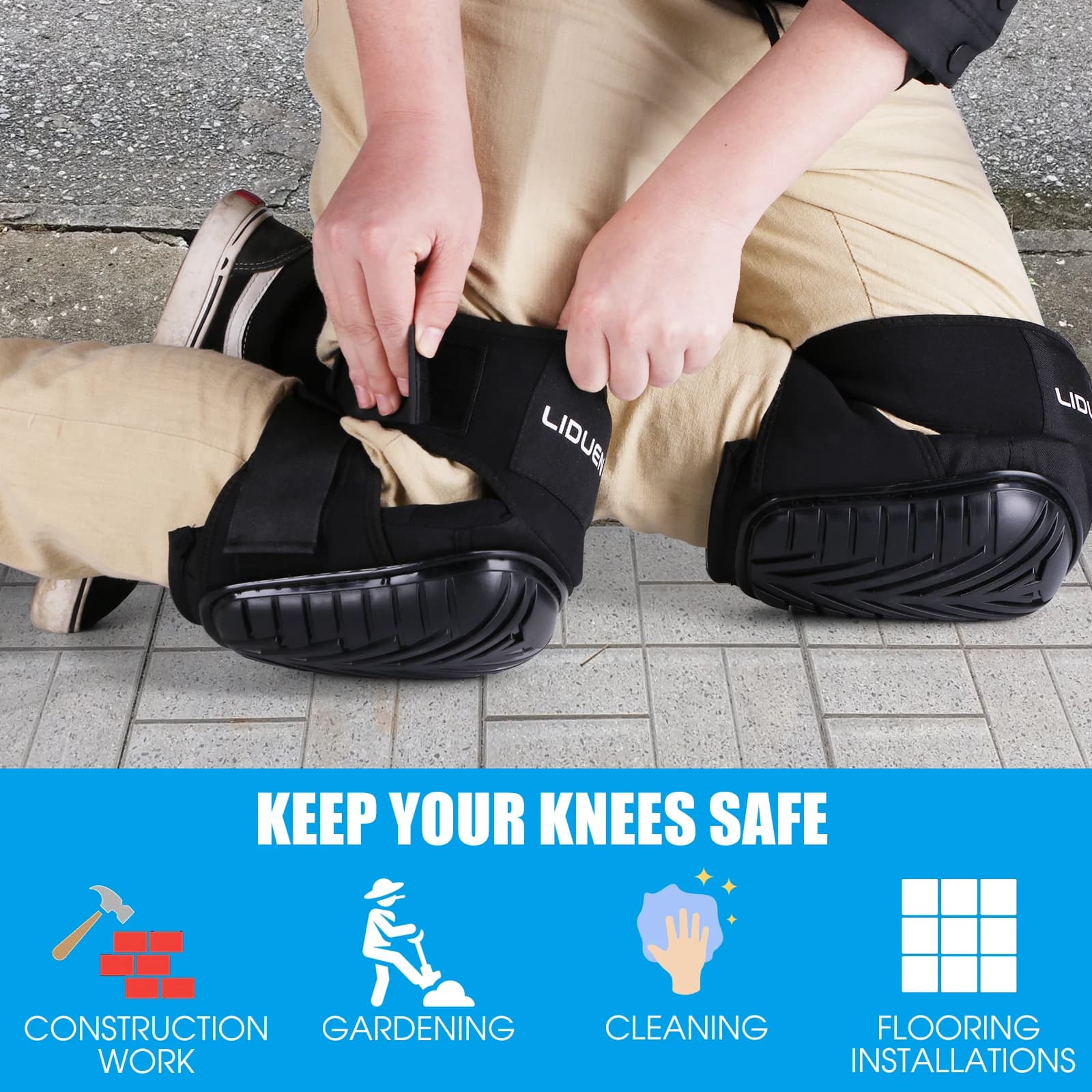 Heavy-Duty Knee Pads with Gel Cushion | Non-Slip Support for Construction & Gardening - Thumbnail 4