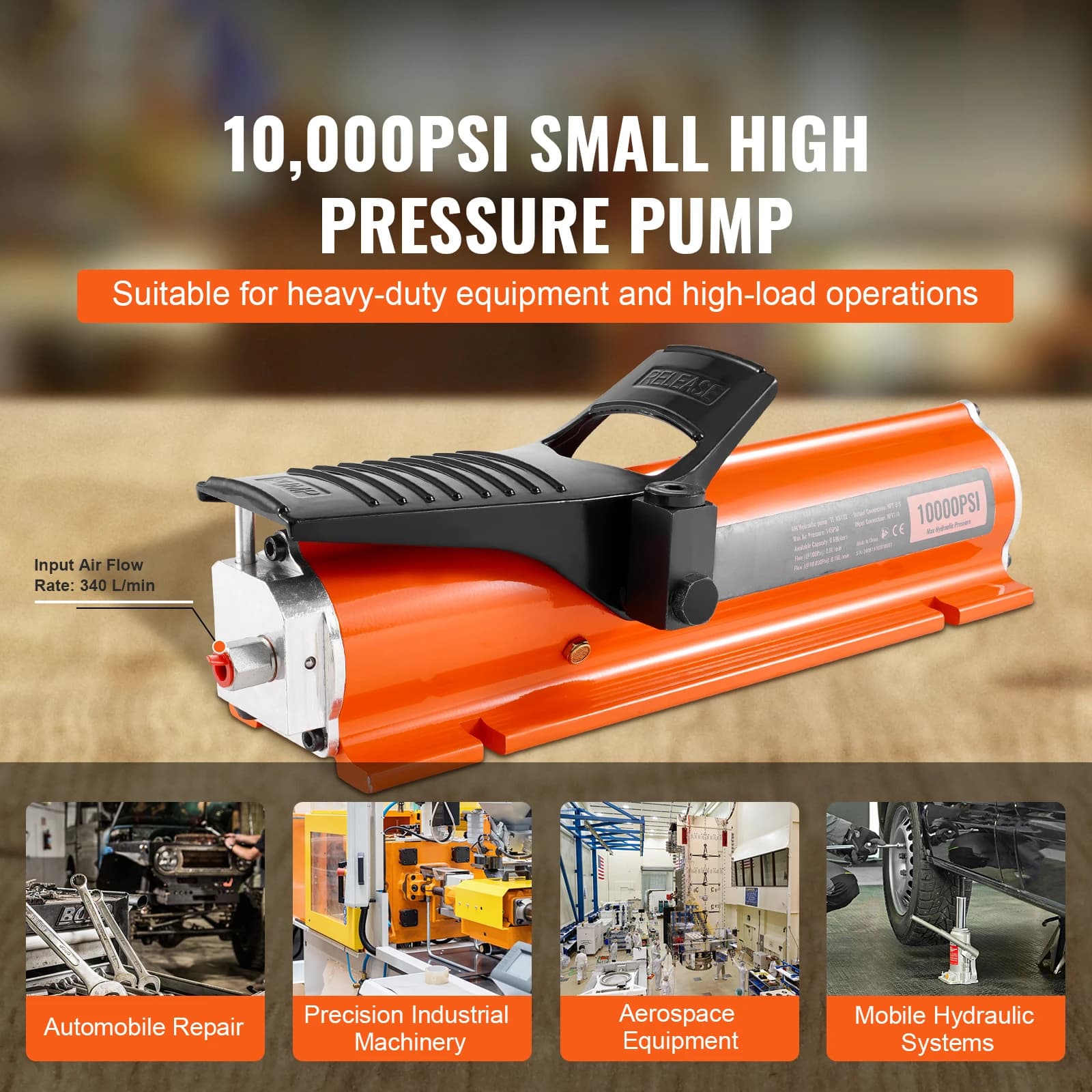 10,000 PSI Air-Over-Hydraulic Foot Pump | 0.18 Gal Reservoir | Industrial Precision Control - Thumbnail 2
