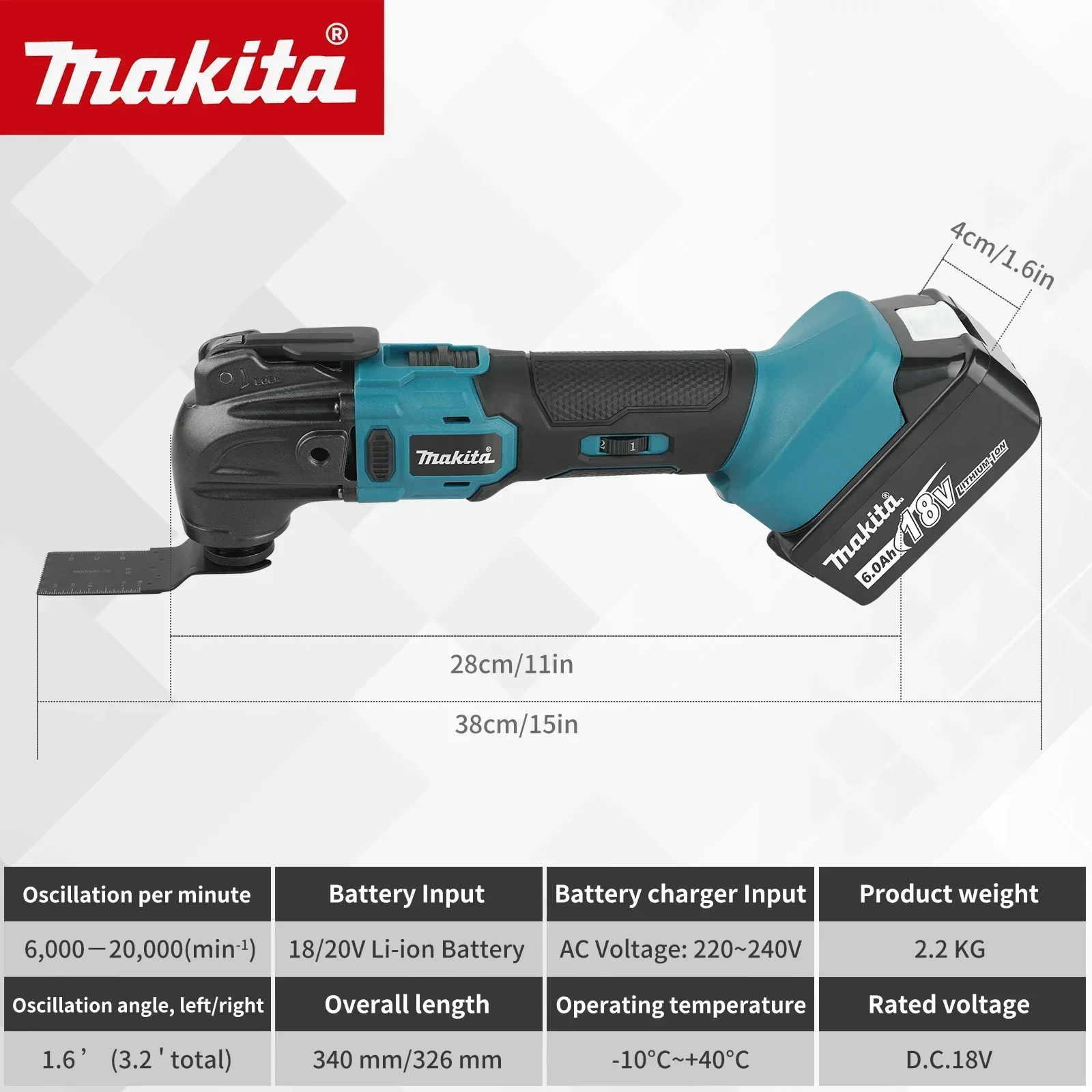 Makita 18V Multi-Use Trimming Cutter | 6-Gear Settings | 340mm Sawing & Cutting Tool - Thumbnail 3