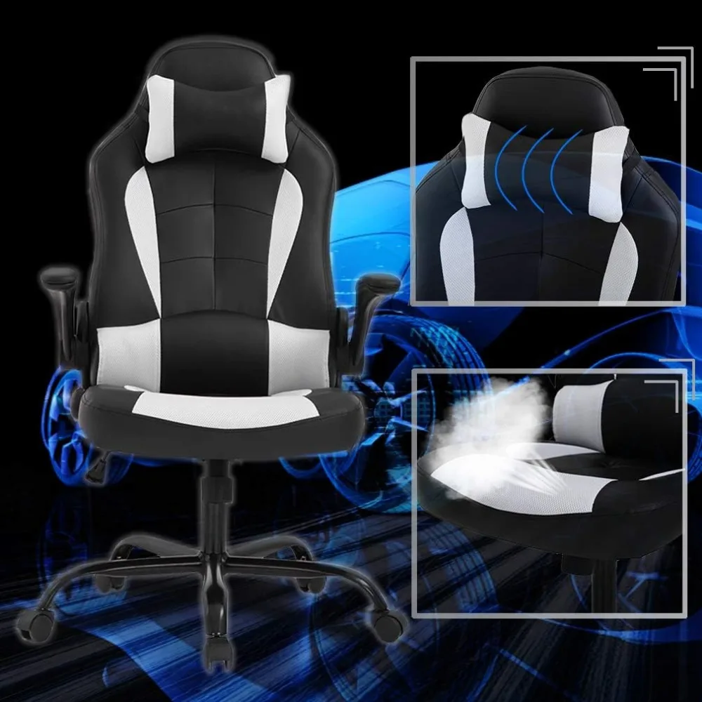 Office Chair with Lumbar Support | High-Back PU Leather Executive Desk Chair | Flip-Up Arms - Thumbnail 5