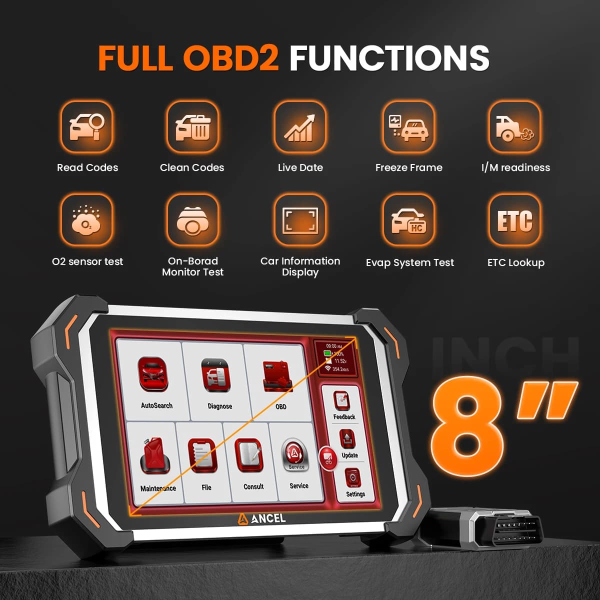 8-Inch OBD2 Scanner | All-System CAN FD Diagnostic Tool | ECU Coding & Reset Functions - Thumbnail 6