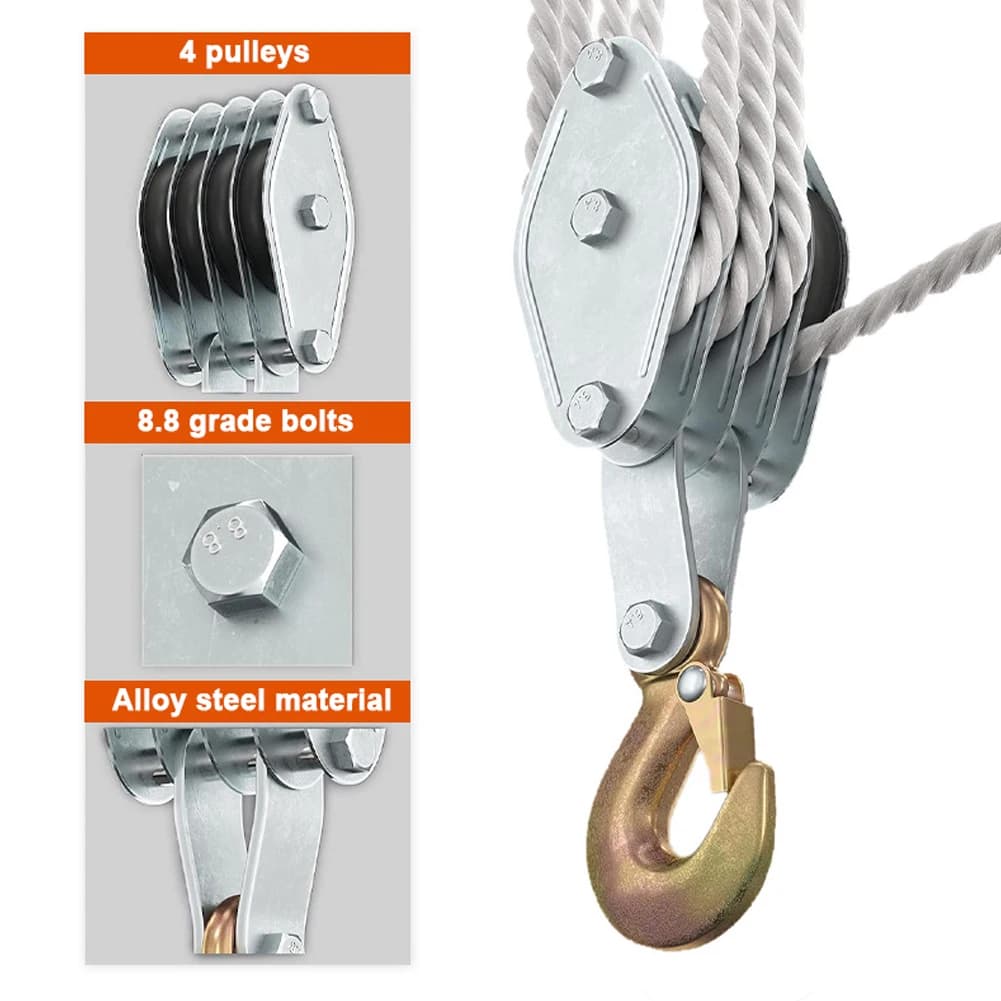 Heavy-Duty Manual Hoist | 270° Rotating Pulley Block | Zinc Alloy Hook for Secure Lifting - Thumbnail 3