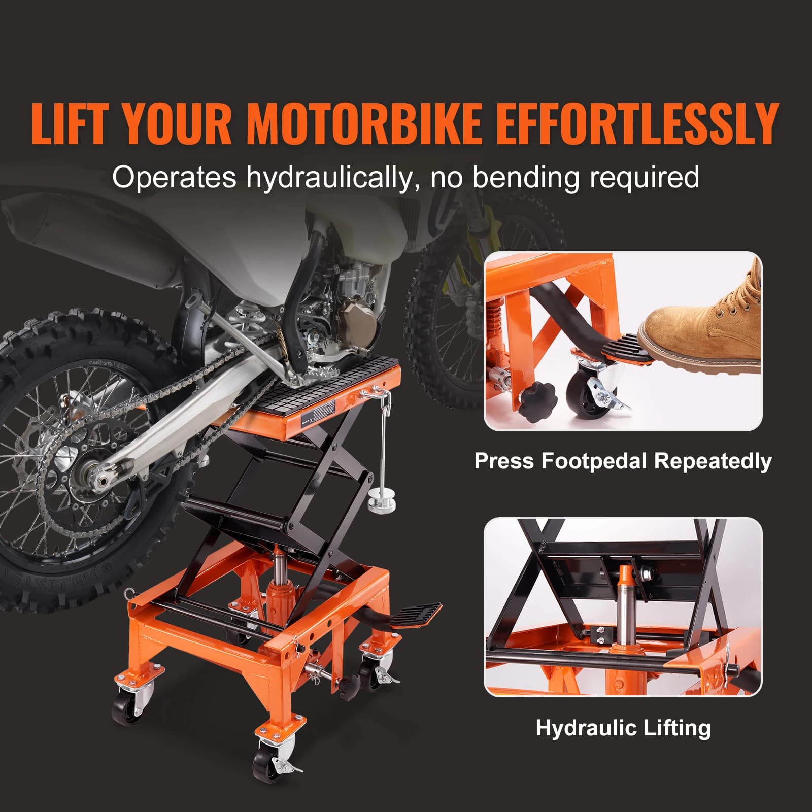 Hydraulic Motorcycle Lift | 350 lb Capacity | Foot-Operated Scissor Jack for Dirt Bikes - Thumbnail 2