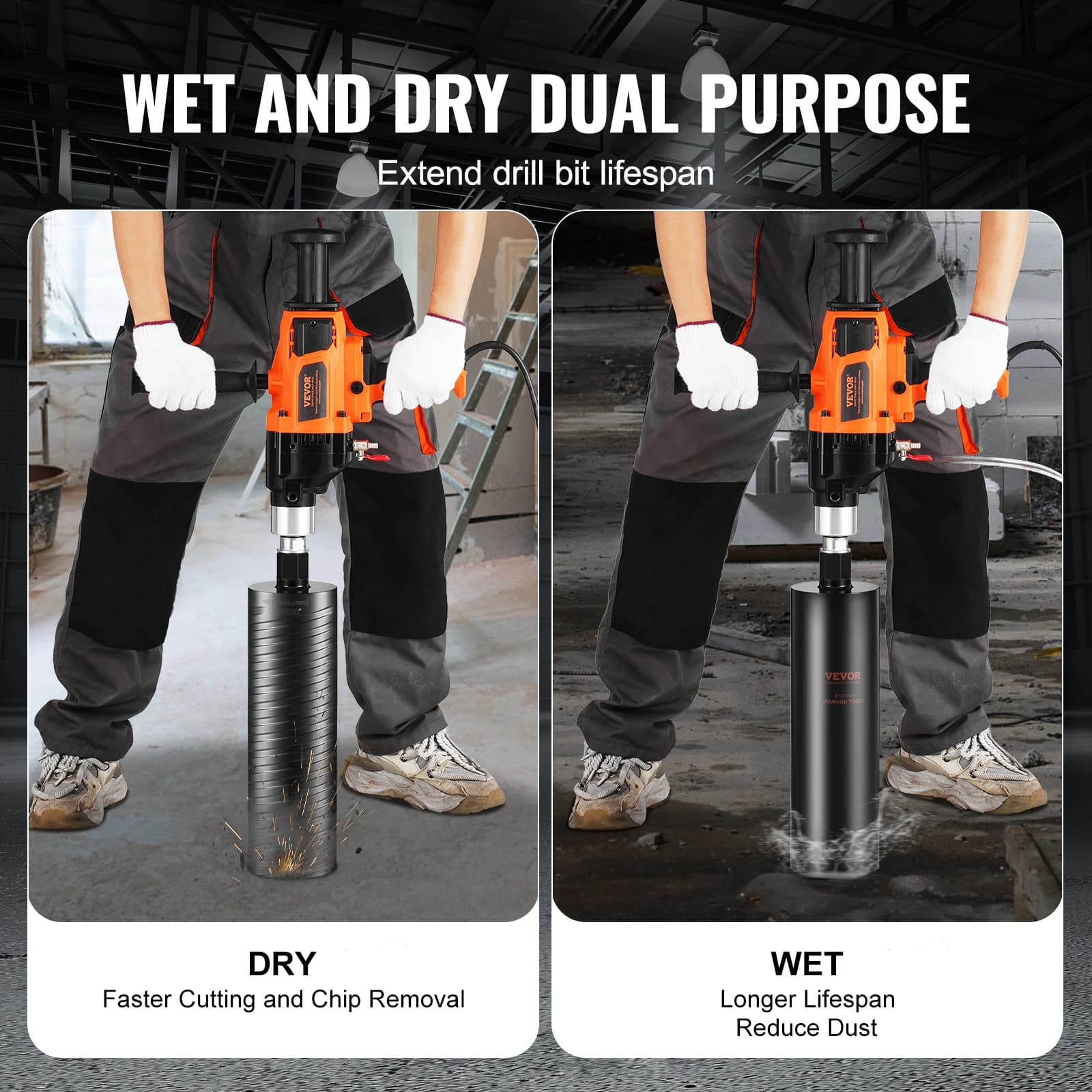 SucceBuy 2000W/2600W Handheld Core Drill Machine Drilling Diameter Wet&Dry Diamond Core Drill Rig Rugged Concrete Core Drill - Thumbnail 5
