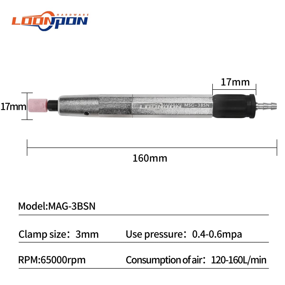 Micro Air Die Grinder Kit | High-Precision 65,000 RPM | 3mm Collet Pneumatic Tool - Thumbnail 3