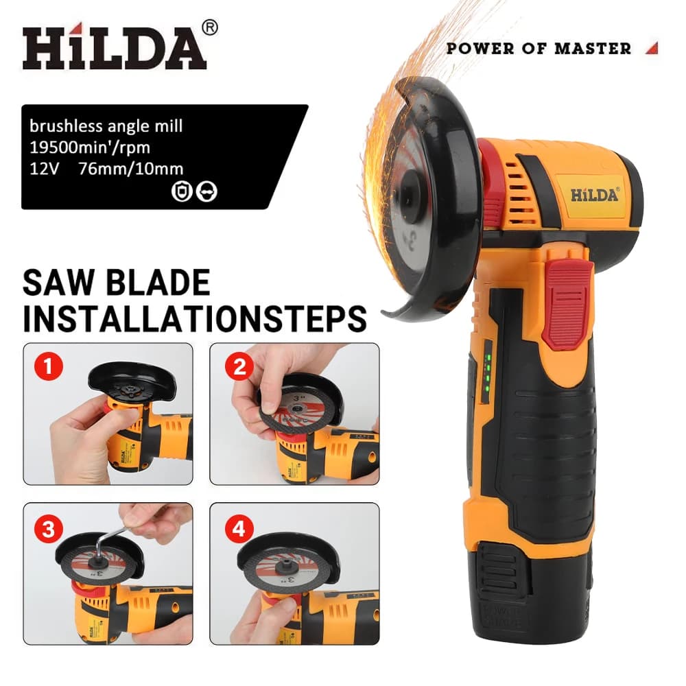 12V Cordless Angle Grinder | 3-Inch Brushless Motor | Compact Cutting & Polishing Tool - Thumbnail 4