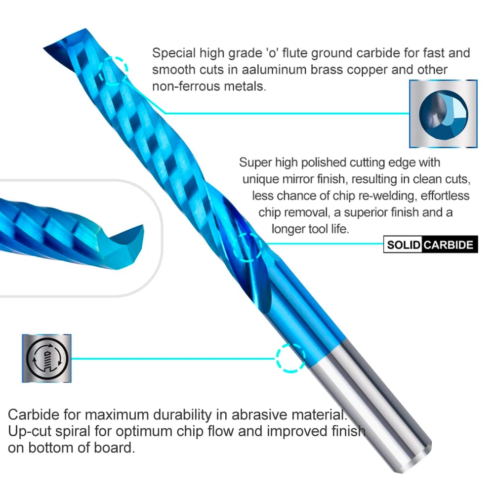 Cut Router Bit | Single Flute Carbide End Mill | 1/8 to 8mm Woodworking Milling Cutter - Thumbnail 6