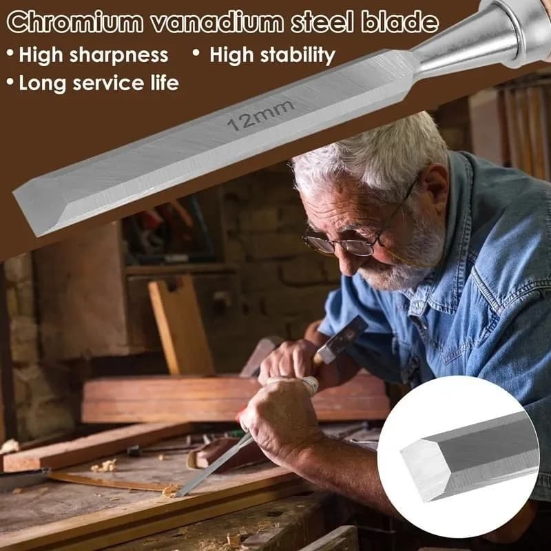 Wood Carving Chisel Set | Chrome-Vanadium Steel Blades | 6-24mm Sizes for Precision Woodworking - Thumbnail 4