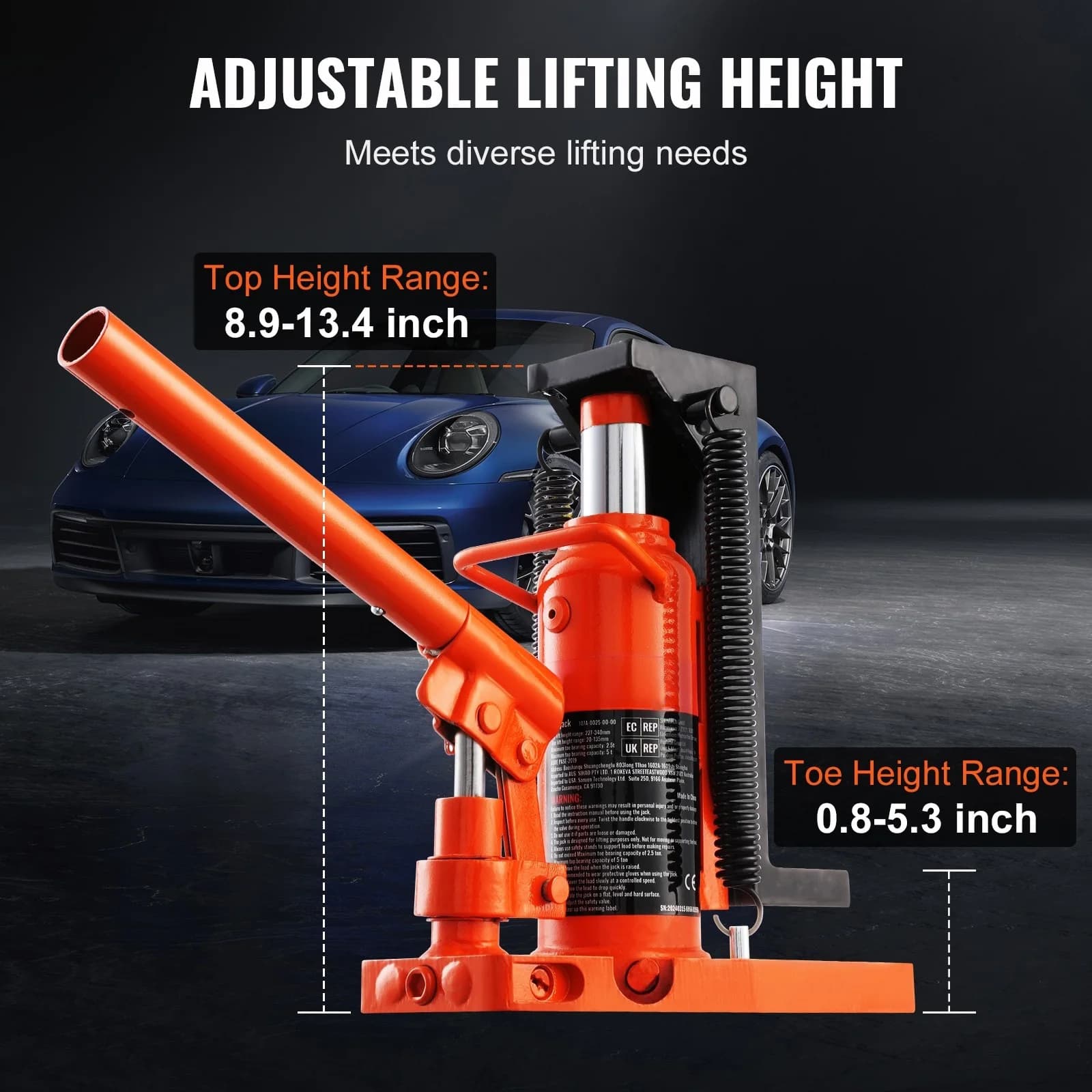 2.5-Ton Hydraulic Toe Jack | Low-Profile Lift for Machinery & Equipment | 0.8-5.3 Toe Height - Thumbnail 3