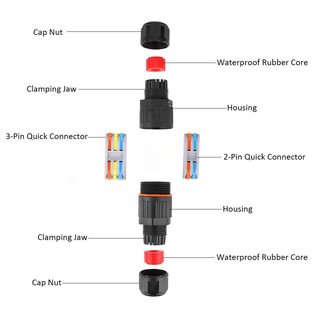 Waterproof Wire Connectors | 2/3 Pin Solderless | Outdoor LED Lamp & Rainproof Terminals - Thumbnail 2