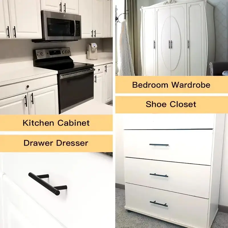 4-Piece Black Stainless Steel T-Handles | Modern Simple Design | Cabinet Drawer Pulls for Furniture - Thumbnail 5