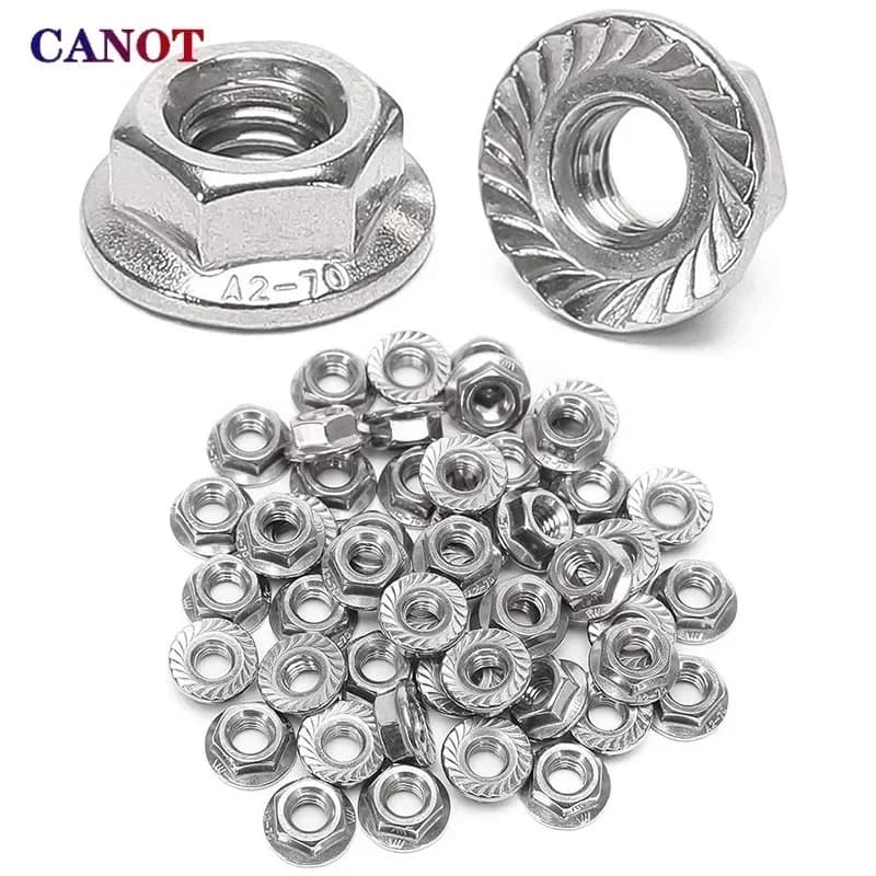 50PCS 304 Stainless Steel Flange Nuts | Serrated Locking Hex Head | DIN6923 M3-M20 - Thumbnail 3