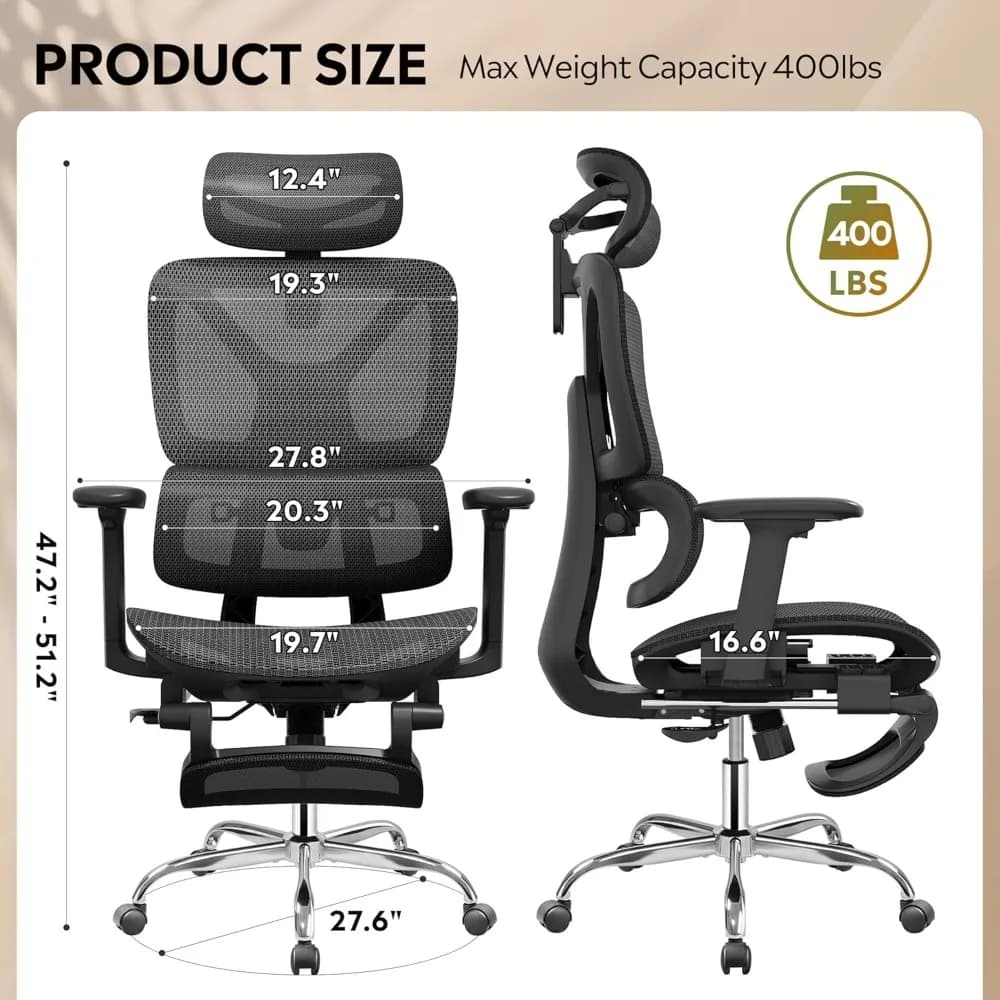 Mesh Office Chair | Reclining High Back Computer Chair with Footrest | Heavy Duty Design - Thumbnail 4