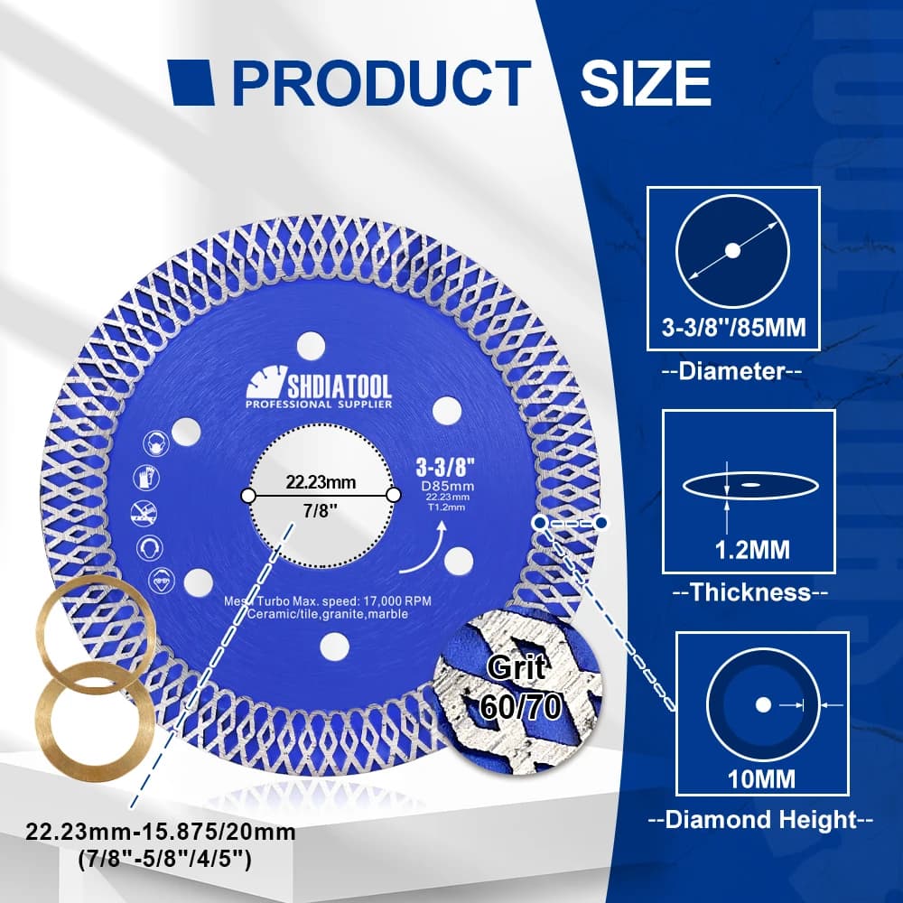 5-Pack Diamond Cutting Discs | 85mm for Tile & Stone | High-Performance Circular Saw Blades - Thumbnail 5