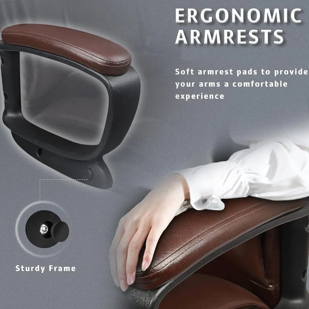 High-Back Executive Desk Chair | Ergonomic Adjustable PU Leather Office Chair | Padded Armrest - Thumbnail 4