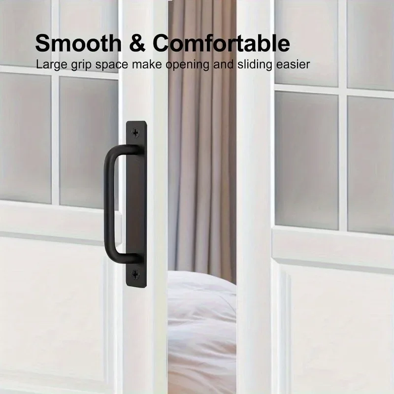 Door Handles | Black Aluminum Alloy Pulls with Plate | Sliding Cabinet & Door Hardware - Thumbnail 4