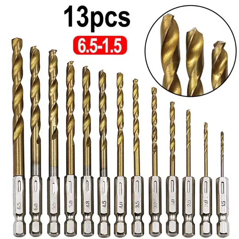 Titanium Drill Bit Set | 13/16Pcs 1.5-6.5mm Hex Shank | High-Speed Steel for Metal & Wood - Thumbnail 2