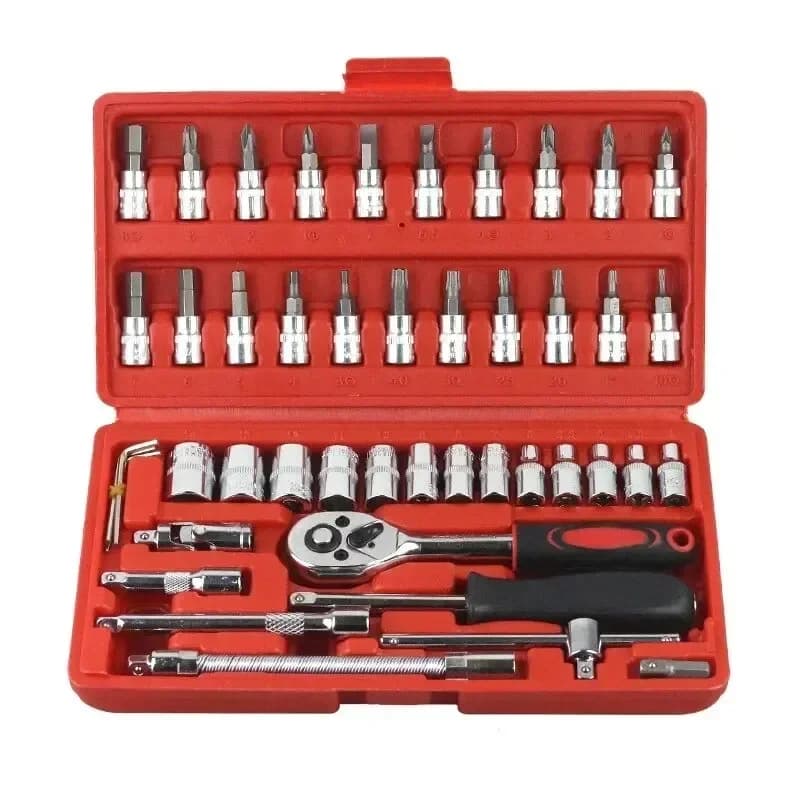 46-Piece Professional Socket Set | Ratchet Wrench & Pawl Spanner Kit | Heavy-Duty Car Repair Tools - Thumbnail 5